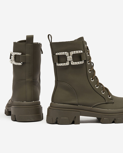 Royalfashion Női fűzős csizma khaki színben Cefitity