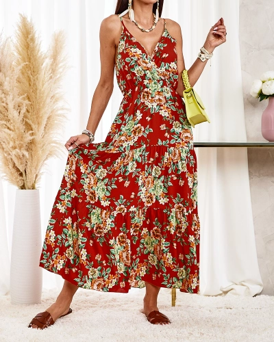 Royalfashion Narancssárga hosszú női virágos ruha