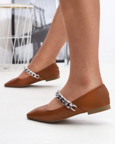 Barna női balerinák lánccal Serima - Lábbeli