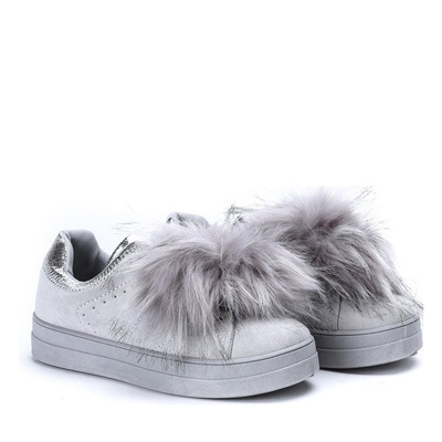 Szare tenisówki z pomponami Halie - Obuwie