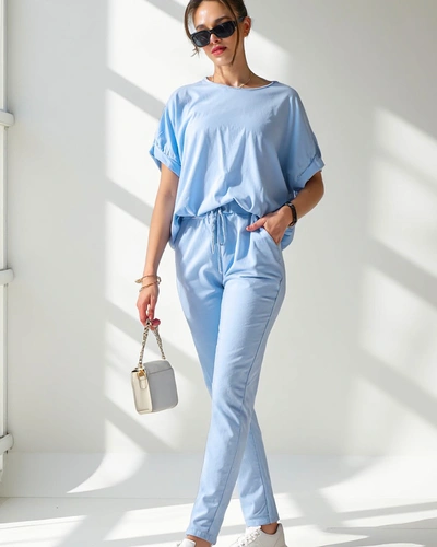 Royalfashion Női pamut szett rövid ujjal és egyenes nadrággal