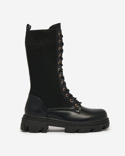 Royalfashion Openwork fekete női lapos sarkú csizma Kaliffo