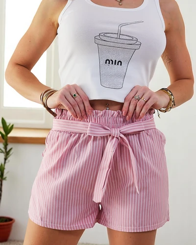Royalfashion Női rövidnadrág gumival és húzózsinórral a derekán csíkos mintával