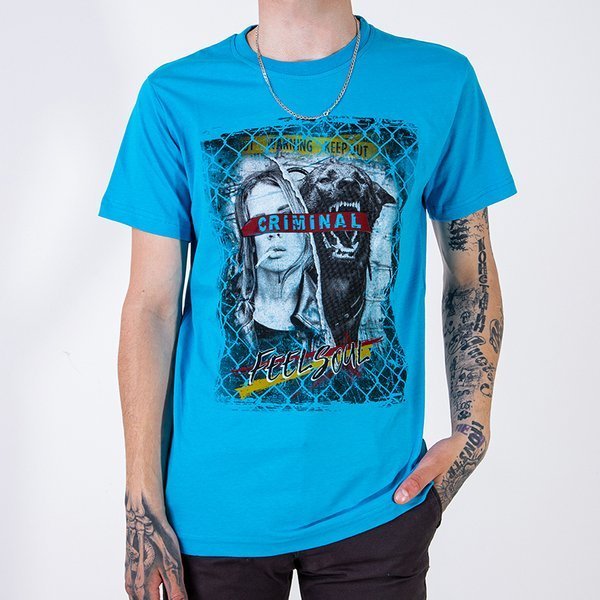 Férfi sötétkék pamut póló nyomtatással - Ruházat