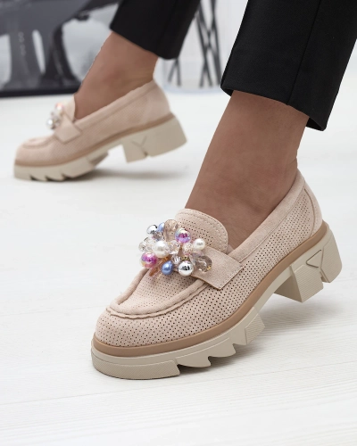 Női bézs színű áttört mokaszin Peloga- Footwear