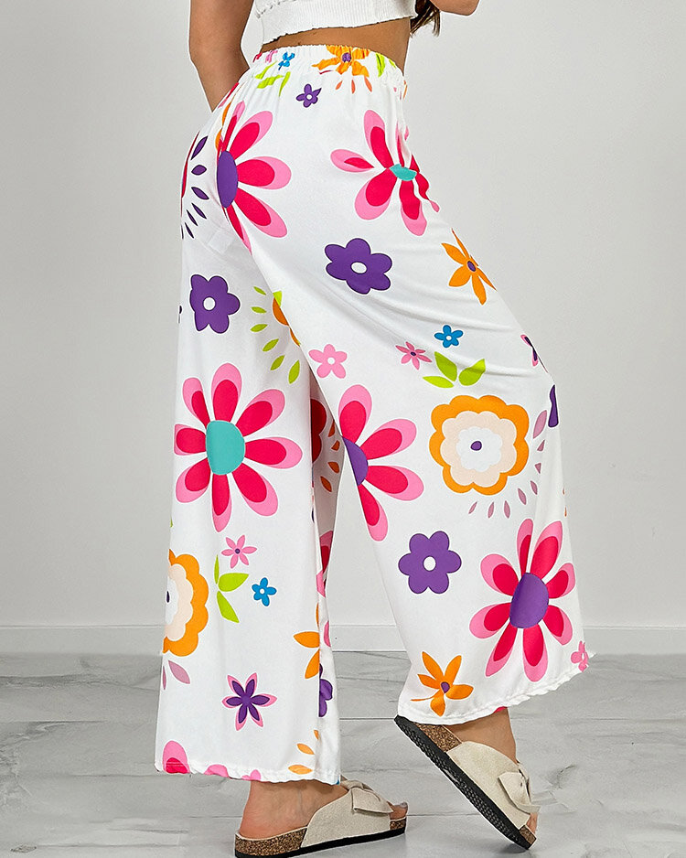 Royalfashion Női széles virágmintás szövetnadrág