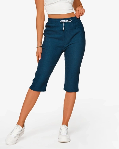 Tengerészkék női 3/4-es szövetnadrág PLUS SIZE- Ruházat