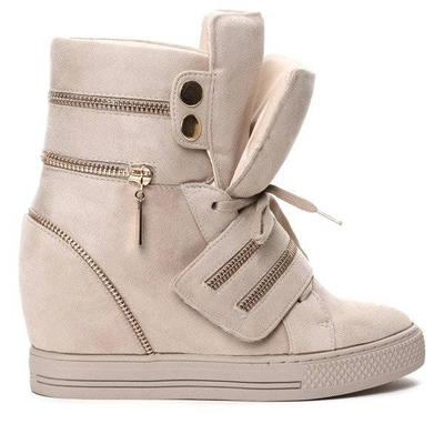 OUTLET Bézs színű tornacipő ék sarokkal csúszkákkal Eric-Shoes