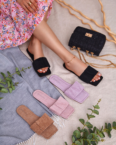 OUTLET Rózsaszín női öko-velúr lapos papucs Nesico - Cipők