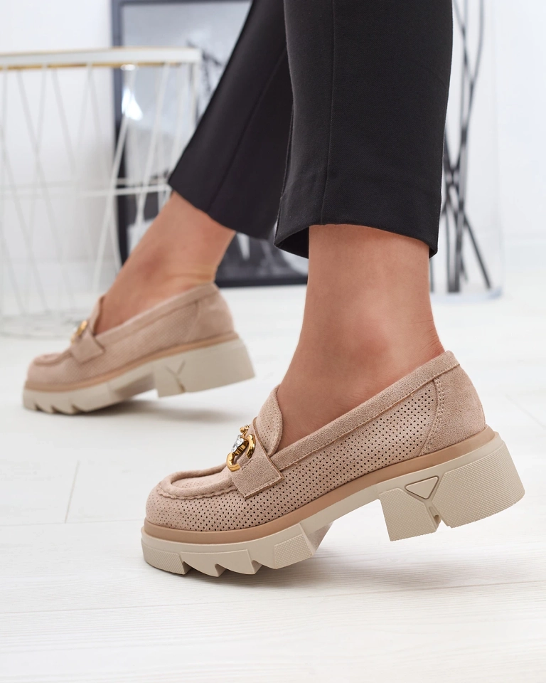 Áttört világosbarna női mokaszin kristályokkal Ingwi - Lábbeli