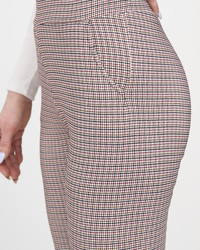 Maroon és fekete női kockás treggings - Ruházat