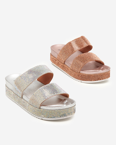 Rózsa és arany színű női papucs cirkóniákkal Slisera - Lábbeli