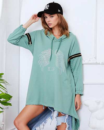 Royalfashion Green női oversized pulóver cipzárral