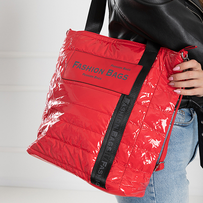 Piros női steppelt bevásárló táska feliratokkal - Táskák