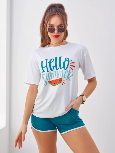 Royalfashion Női sport szett pólóval és shortssal Helló Nyár