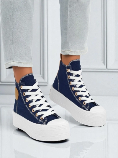 Adelina Capri Granatowe Trampki Damskie na Płaskiej Platformie 4,5cm