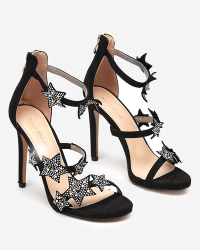 Royalfashion Fekete női tűsarkú szandál csillagokkal Stareli