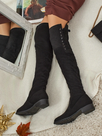 Denvoria női térd fölötti öko velúr csizma