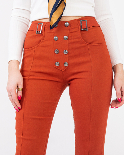 Női barna szövet tregging díszgombokkal - Ruházat