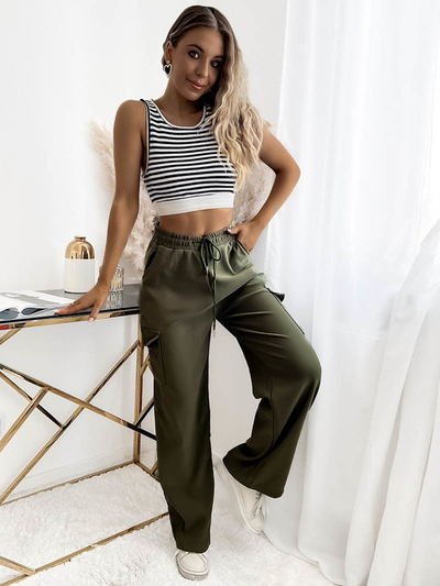 Sötétzöld női széles nadrág a'la cargo - Ruházat