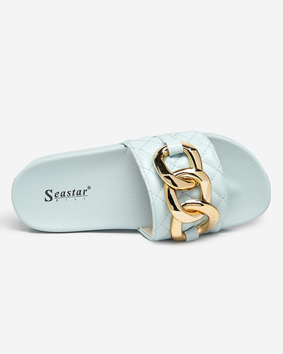 OUTLET Kék női steppelt papucs arany lánccal Eteris - Lábbeli