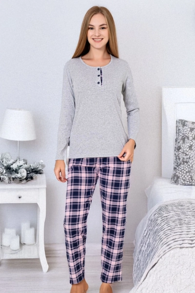 Royalfashion női pamut pizsama kockás nadrággal