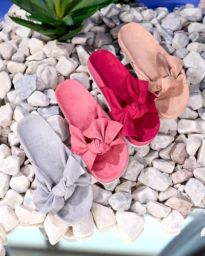 Royalfashion Női öko-szarvasbőr flip-flop masnival szürke színben Suui