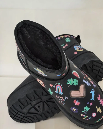 Royalfashion Rövid hó csizma stílusú női csizmák Hanaga matricákkal