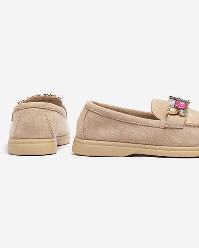 Eco velúr világosbarna női mokaszin díszes kristályokkal Nellens- Footwear