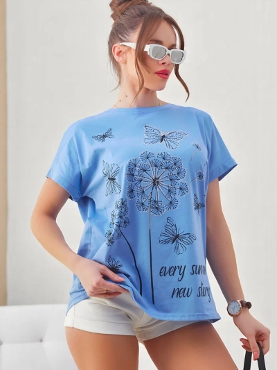 Royalfashion Női pamut póló pitypanggal és lepkével