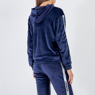 Női sötétkék pulóver szett csíkokkal - Ruházat