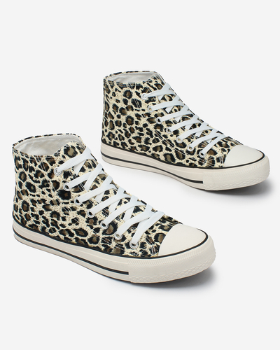 Royalfashion Női bézs és barna magas tornacipő divatos mintával Jungle Jive