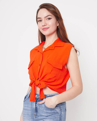 Narancssárga crop top blúz gombokkal rögzítve - Ruházat