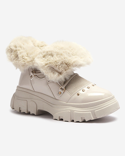 Bézs női fűzős hócsizma Fentes- Footwear