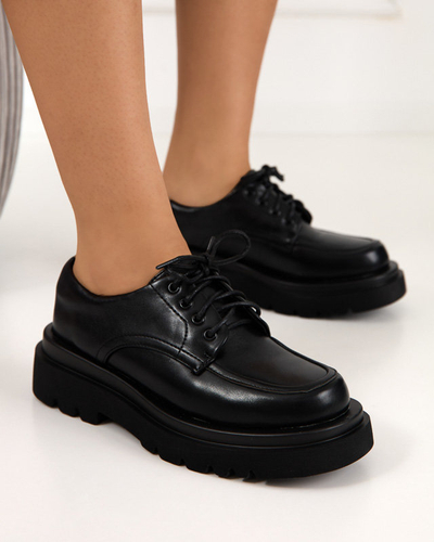 Fekete női ökobőr cipő Gerin fűzéssel - Lábbeli