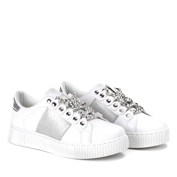Biało - srebrne sportowe buty z łańcuszkiem Cunea - Obuwie