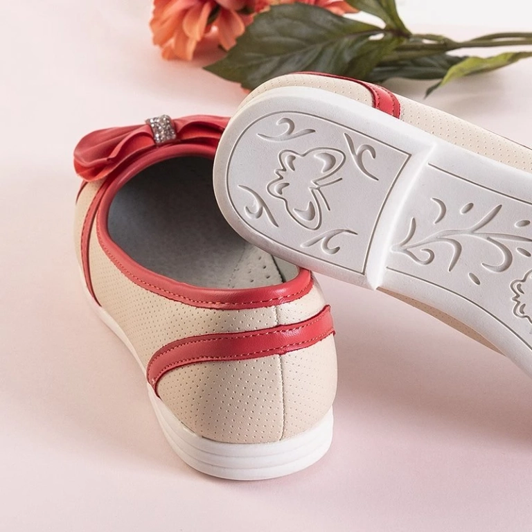 OUTLET Bézs és piros gyermek balerinák Portia íjjal - Cipők