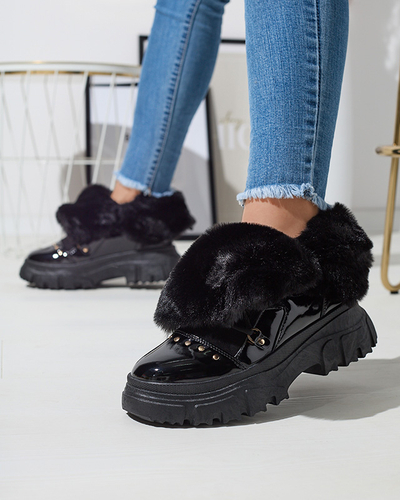 Fekete női fűzős hócsizma Fentes- Footwear