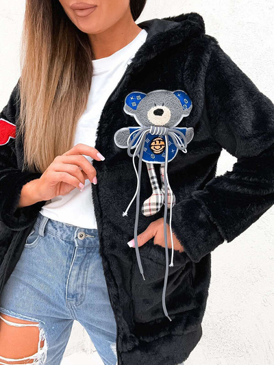Royalfashion Fekete fleece kék díszes mackóval
