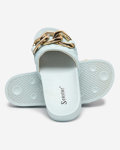 OUTLET Kék női steppelt papucs arany lánccal Eteris - Lábbeli