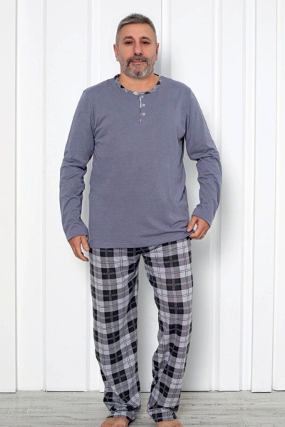 Royalfashion Pamut Férfi Kockás Pizsama PLUS SIZE