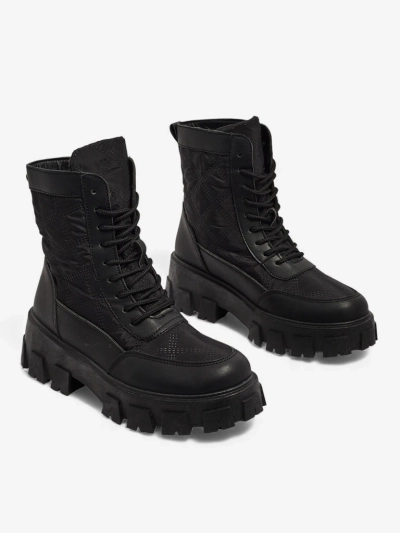 Solvi öko bőr fűzős női bokacsizma