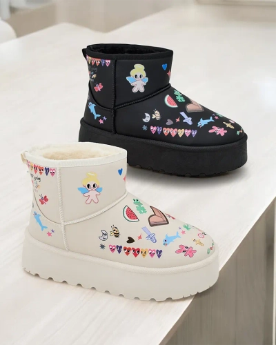 Royalfashion Rövid női hó csizmák Hanaga matricákkal