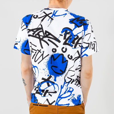 Fehér és kék pamut férfi póló feliratokkal - Ruházat