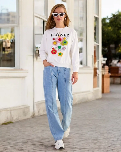 Royalfashion Női pamut vékony printes pulóver