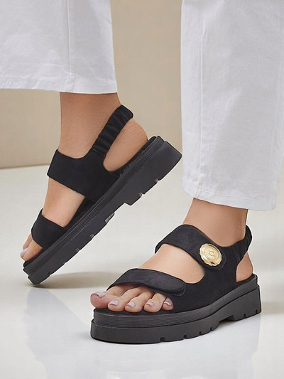 Royalfashion Anthea Nero női szandál - fekete velúr, 5 cm-es platform