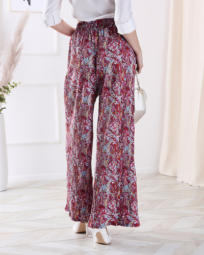 Mintás, széles szárú női nadrág piros színben- Clothing