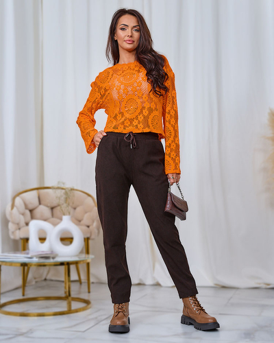 Royalfashion Sötétbarna kord női szövetnadrág