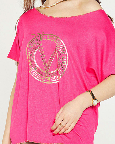 Fukszia női blúz mintával és cirkóniával - Ruházat