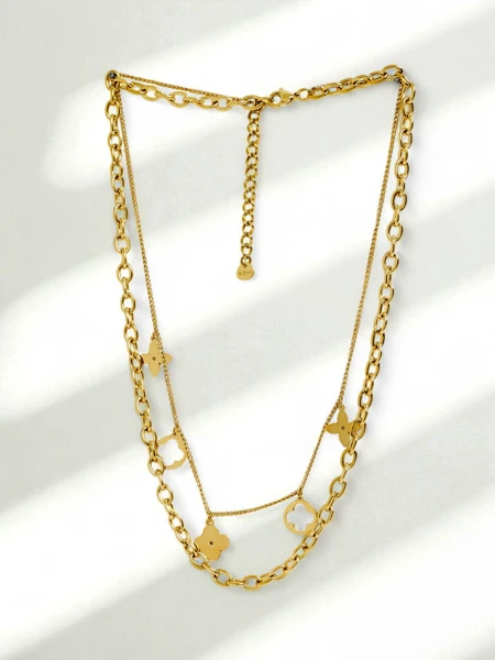 Persefona Aurelia nyaklánc – aranyozott, dupla, virág motívummal